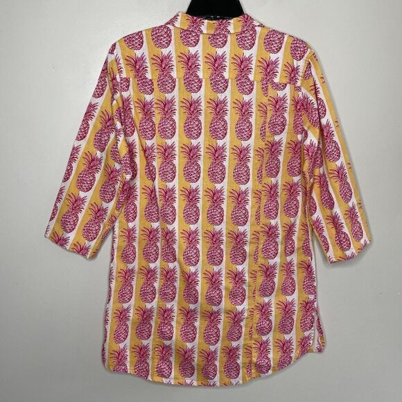 KATIA Cover-Up Womens S / M Pineapple Print Button-Up Tunic Top Linen Blend Pink - Picture 4 of 8